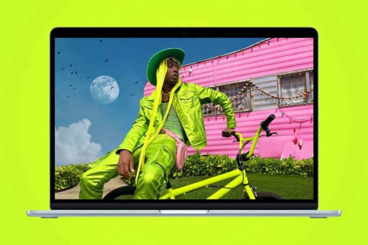 MacBook Air M5 bright green background