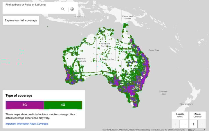 Telstra initial view coverage map