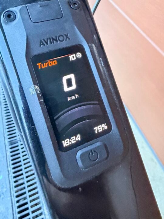 Close up of OLED display showing turbo mode.