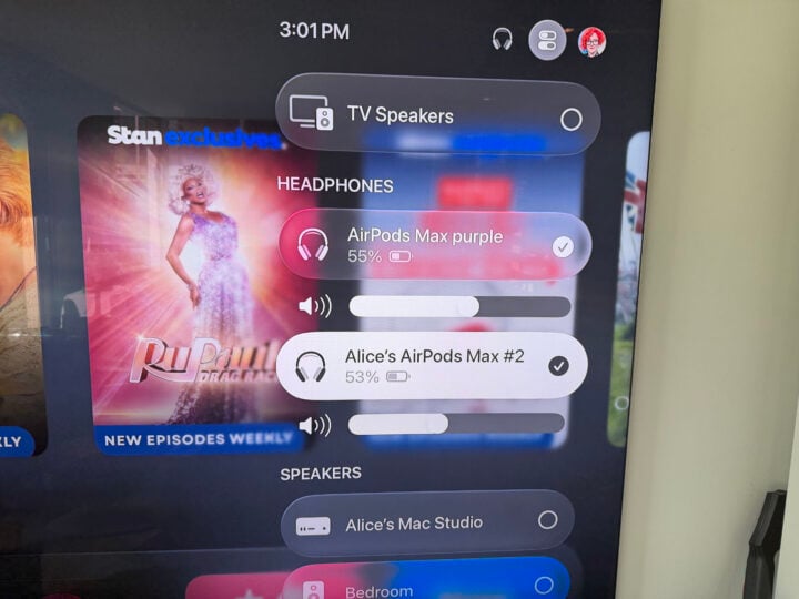 Apple TV headphones settings screen