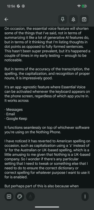 Essential Voice example in Google Keep
