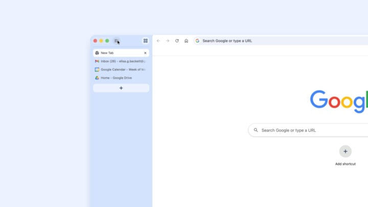 Google Chrome vertical tabs close up
