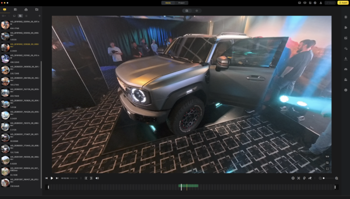 Insta360 studio editing showing a black ute