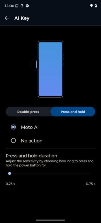 Moto AI Key settings