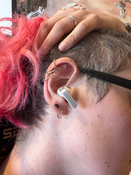 Samsung Galaxy Buds 4 Pro in ear under hair