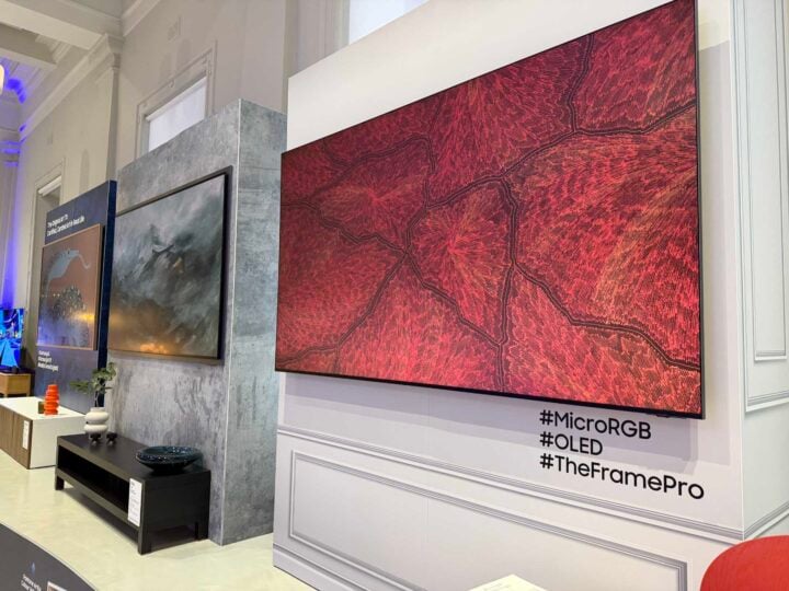 Samsung Micro RGB S95H OLED and The Frame Pro TVs on a wall