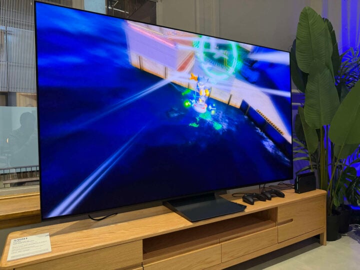 Samsung S90H OLED TV showing Sonic Racing