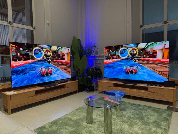 Samsung S90H and S90F OLED TV comparison Sonic Racing