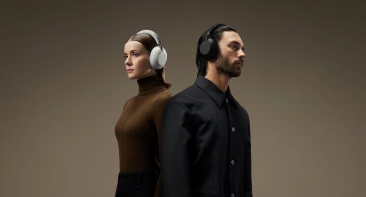 Man and woman wearing 1000X headphones