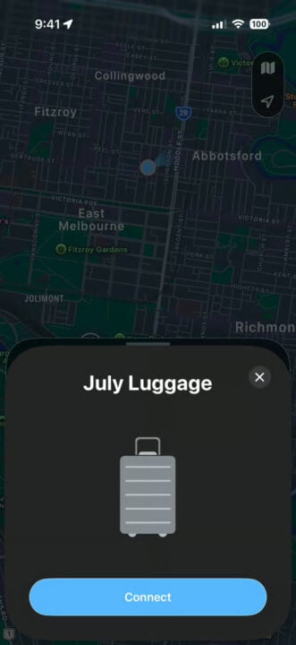 July luggage connecting to iPhone screenshot