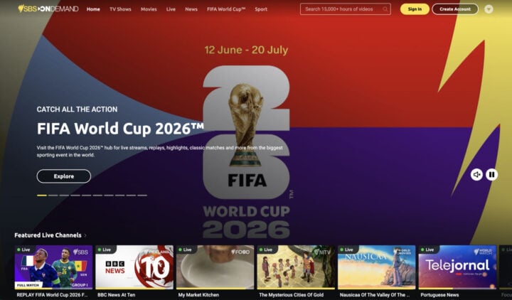 SBS On Demand screenshot FIFA World Cup 2026 home screen