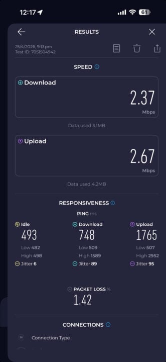 Simify speed test screenshot