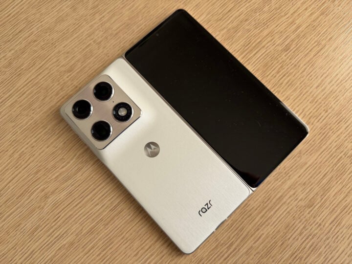Motorola Razr Fold back on wooden desk