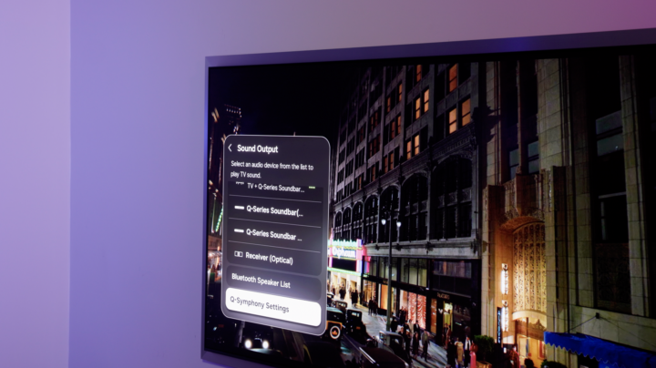 Samsung TV showing sound interface on screen
