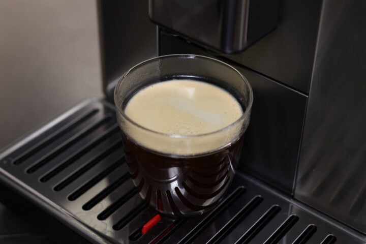 Long black drink in  De'Longhi PrimaDonna tray