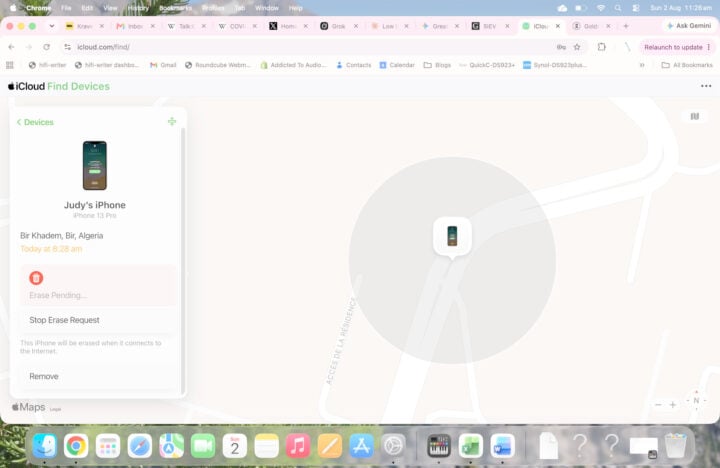 Find My IPhone stolen device Algeria zoomed in map