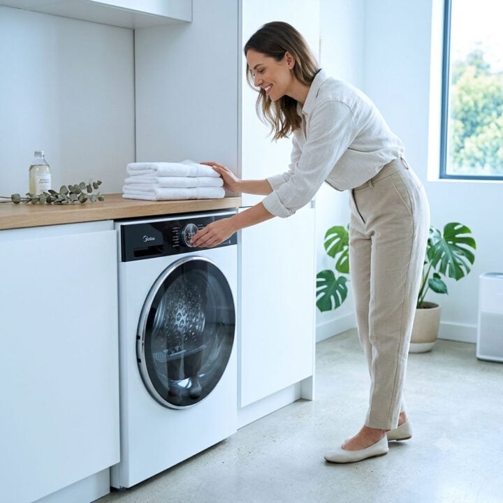 Midea 210 laundry appliance with woman