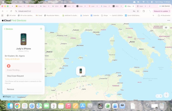 Tracking stolen iPhone Find My browser view