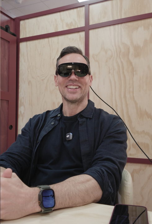 Val wearing Meta VR Glasses, long shot