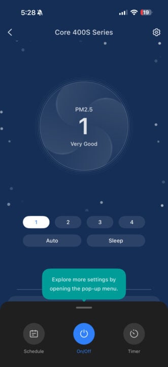 VeSync app very good air quality