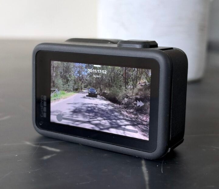 GoPro Mission 1 Pro showing car footage