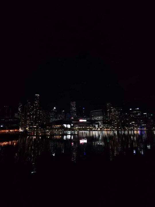 Docklands night photo with dim lighting