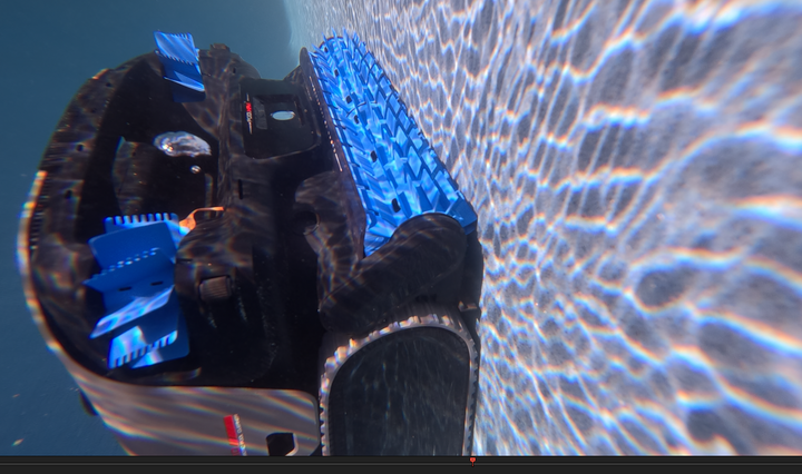 Close up of pool cleaner shot by GoPro Mission 1 Pro